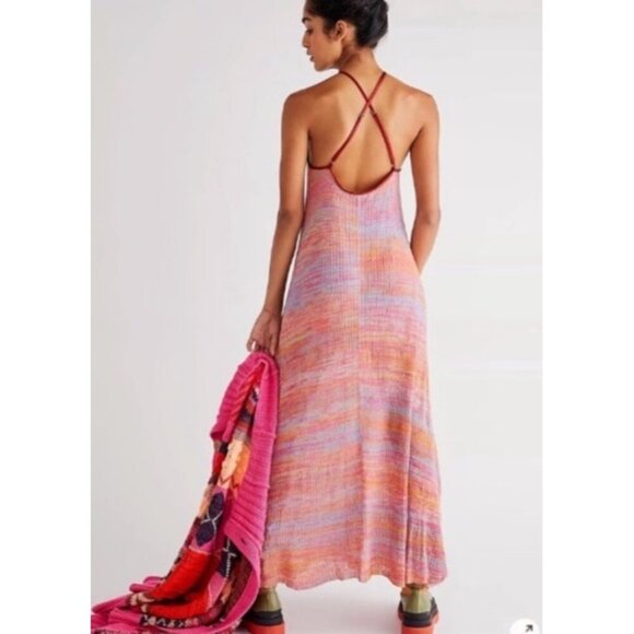 Free People Womens Endless Love Halter Maxi Dress Size M Rainbow Space Dye Knit - Picture 4 of 13